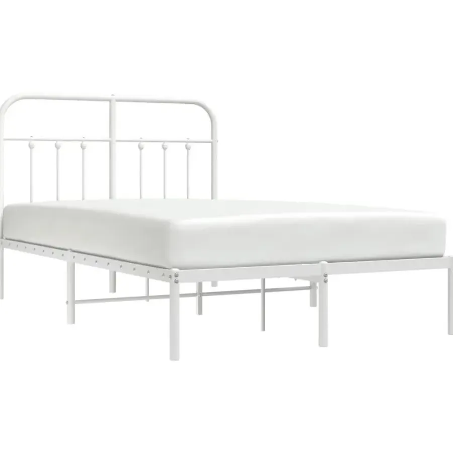 Twijfelaars-vidaXL - Bed frame met hoofdbord - Wit - Metaal - 120x200 cm
