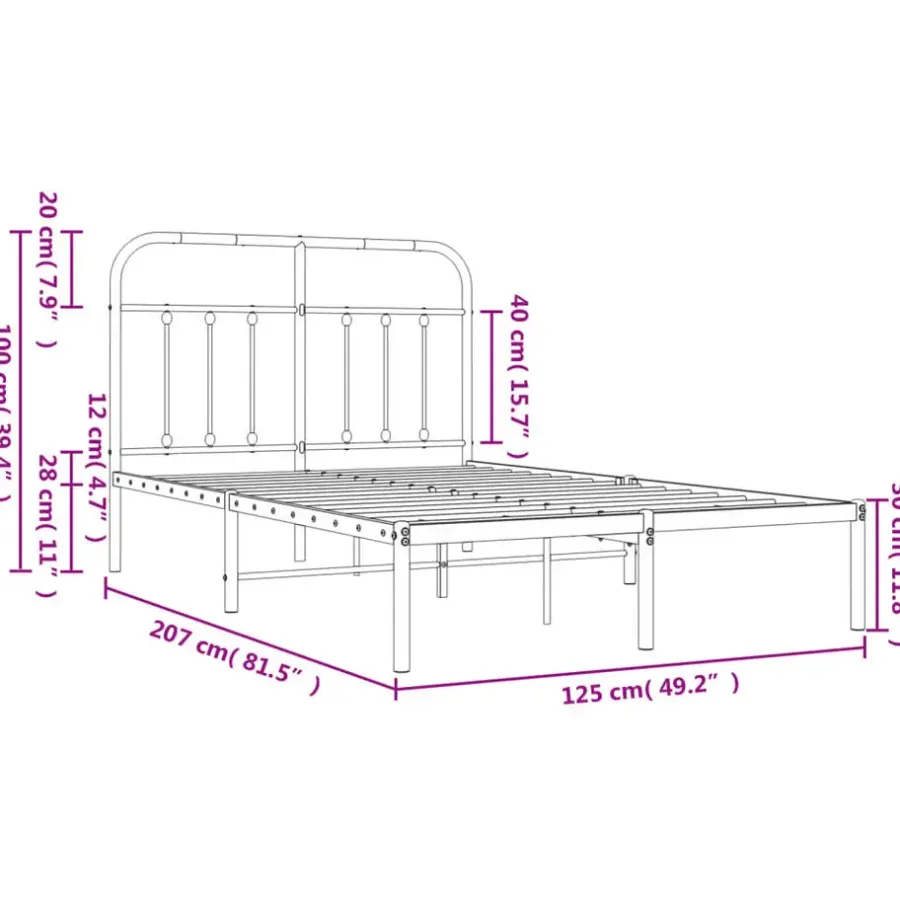 Twijfelaars-vidaXL - Bed frame met hoofdbord - Wit - Metaal - 120x200 cm