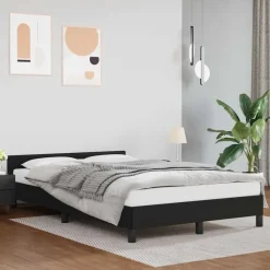 Twijfelaars-vidaXL - Bed frame met hoofdeinde zonder matras - Zwart - Kunstleer - 120x200 cm