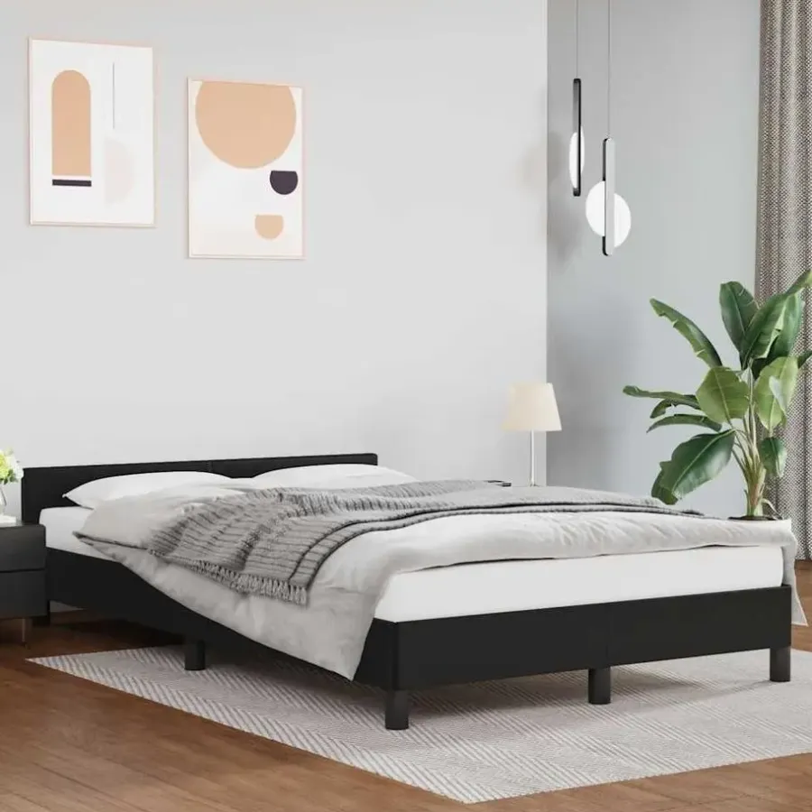Twijfelaars-vidaXL - Bed frame met hoofdeinde zonder matras - Zwart - Kunstleer - 120x200 cm