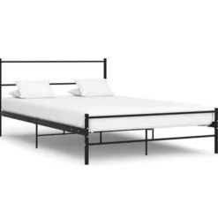 Twijfelaars-vidaXL - Bed frame met hoofdbord - Zwart - Metaal - 120x200 cm