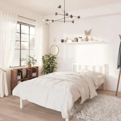 1-Persoons Bedden-vidaXL - Bed frame met hoofdeinde - Wit - Massief grenenhout - 90x200 cm