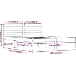 Twijfelaars-vidaXL - Bed frame met hoofdeinde - Naturel - Massief grenenhout - 140x190 cm