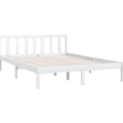 2-Persoons Bedden-vidaXL - Bed frame met hoofdeinde - Wit - Massief grenenhout - 160x200 cm