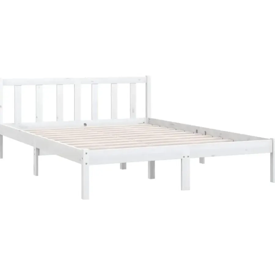 2-Persoons Bedden-vidaXL - Bed frame met hoofdeinde - Wit - Massief grenenhout - 160x200 cm
