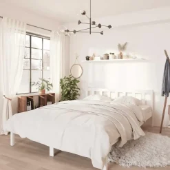 2-Persoons Bedden-vidaXL - Bed frame met hoofdeinde - Wit - Massief grenenhout - 160x200 cm