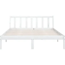 2-Persoons Bedden-vidaXL - Bed frame met hoofdeinde - Wit - Massief grenenhout - 160x200 cm