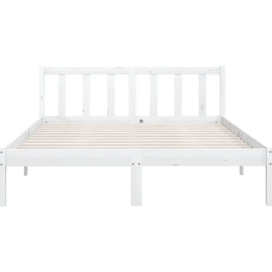 2-Persoons Bedden-vidaXL - Bed frame met hoofdeinde - Wit - Massief grenenhout - 160x200 cm