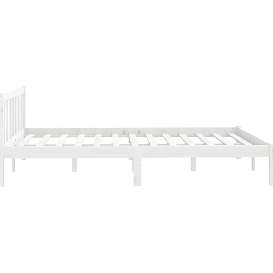 2-Persoons Bedden-vidaXL - Bed frame met hoofdeinde - Wit - Massief grenenhout - 160x200 cm