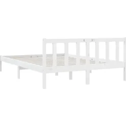 2-Persoons Bedden-vidaXL - Bed frame met hoofdeinde - Wit - Massief grenenhout - 160x200 cm