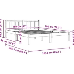 2-Persoons Bedden-vidaXL - Bed frame met hoofdeinde - Wit - Massief grenenhout - 160x200 cm