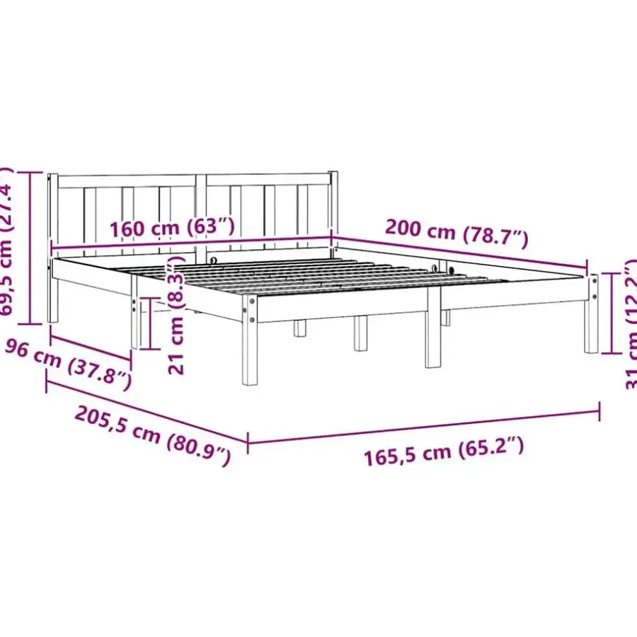 2-Persoons Bedden-vidaXL - Bed frame met hoofdeinde - Wit - Massief grenenhout - 160x200 cm