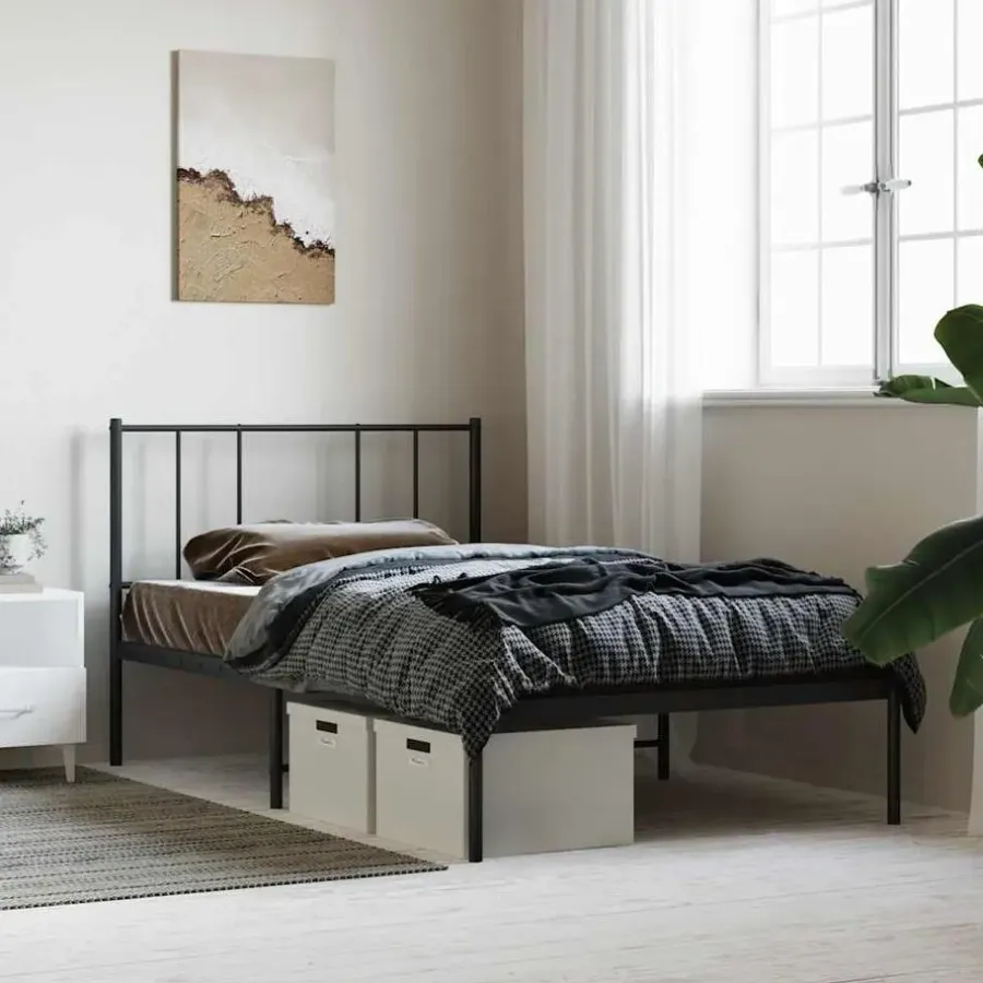 vidaXL - Bed frame met hoofdbord - Zwart - Metaal - 80x200 cm