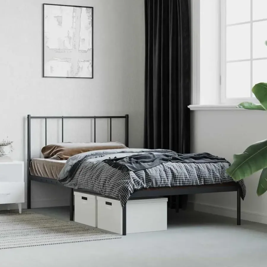 vidaXL - Bed frame met hoofdbord - Zwart - Metaal - 80x200 cm