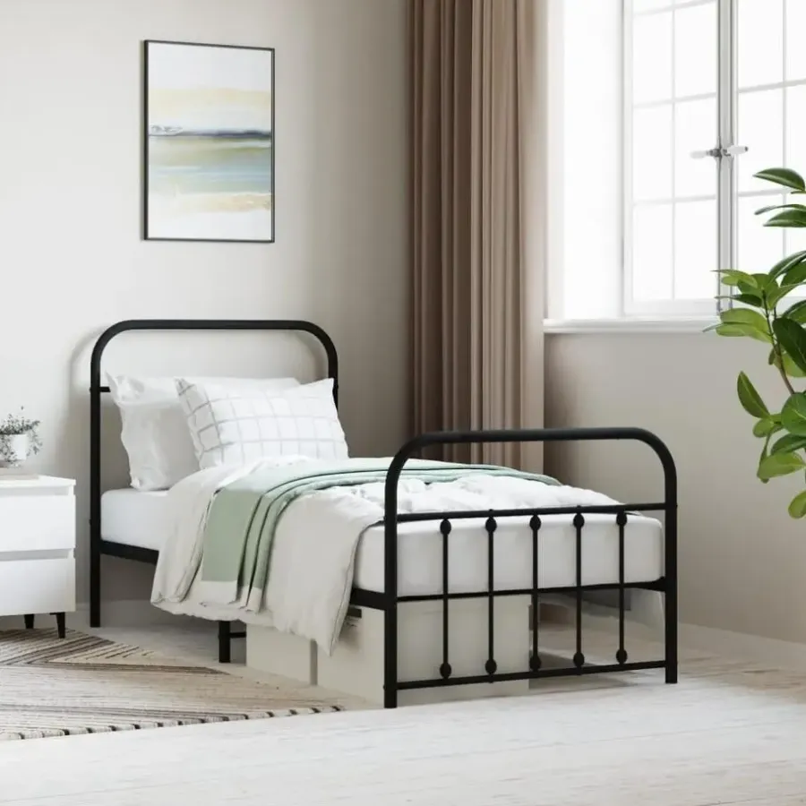 vidaXL - Bed frame met hoofd- en voeteneinde - Zwart - Metaal - 90x200 cm