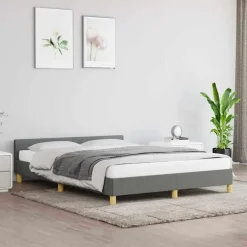 vidaXL - Bed frame met hoofdeinde - Donkergrijs - Stof - 140 x 200 cm