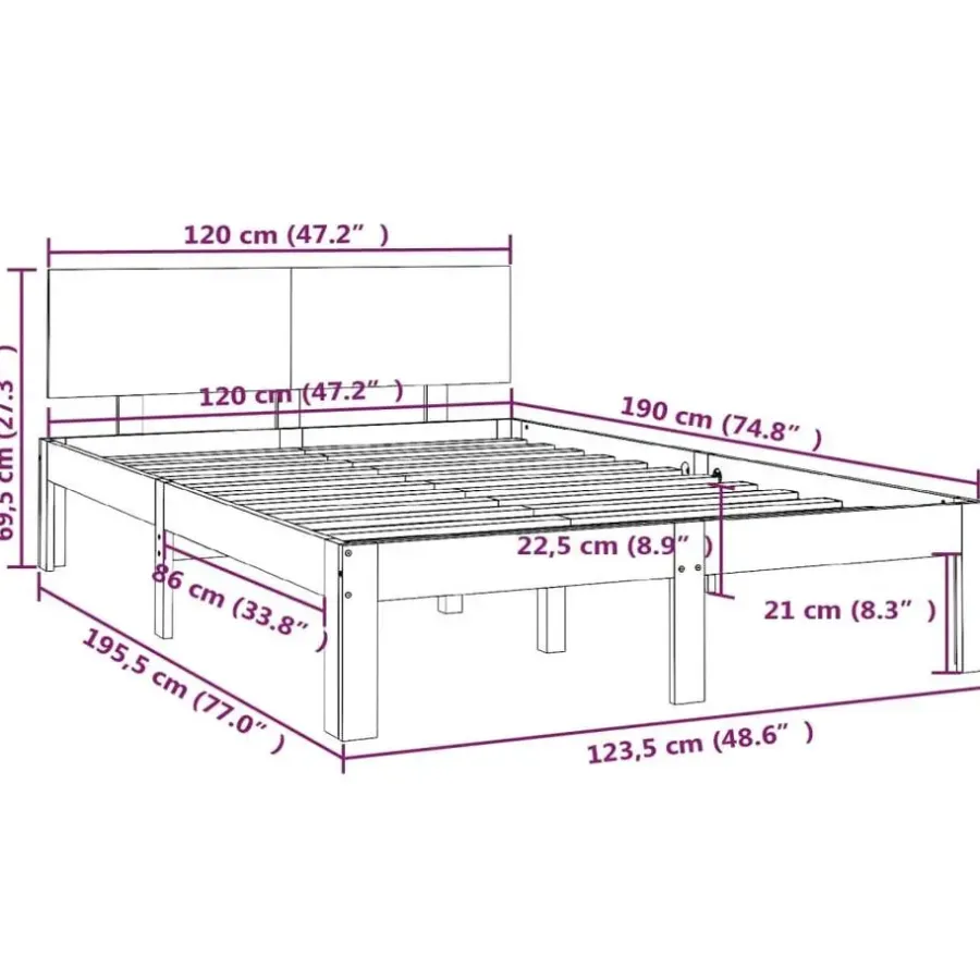 vidaXL - Bed frame met hoofbord - Naturel - Massief grenenhout - 120x190 cm