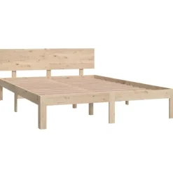 Twijfelaars-vidaXL - Bed frame met hoofdeinde - Naturel - Massief grenenhout - 140x200 cm