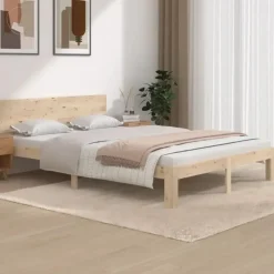 Twijfelaars-vidaXL - Bed frame met hoofdeinde - Naturel - Massief grenenhout - 140x200 cm
