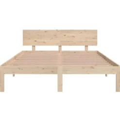 Twijfelaars-vidaXL - Bed frame met hoofdeinde - Naturel - Massief grenenhout - 140x200 cm