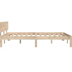 Twijfelaars-vidaXL - Bed frame met hoofdeinde - Naturel - Massief grenenhout - 140x200 cm