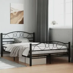 Twijfelaars-vidaXL - Bed frame met hoofdiende - zwart - Staal - 120x200 cm