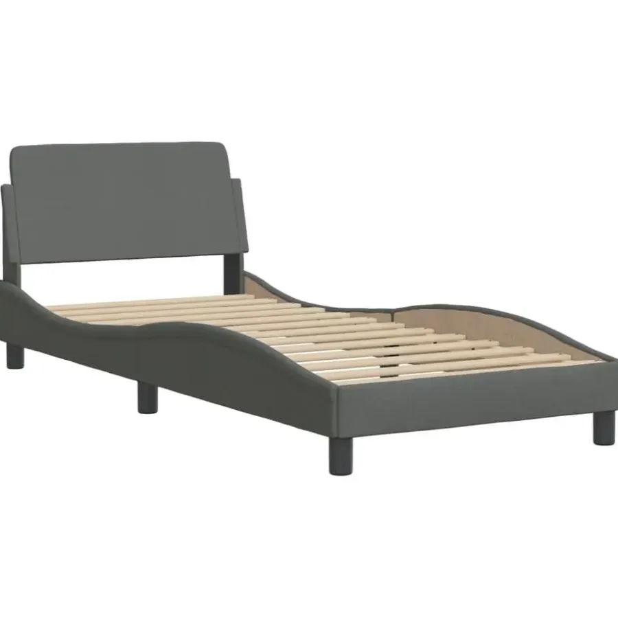 1-Persoons Bedden-vidaXL - Bed frame met hoofdbord - Donkergrijs - Stof - 80x200 cm