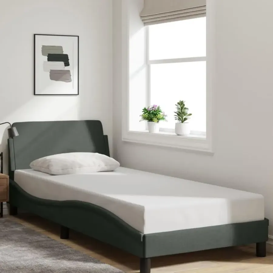 1-Persoons Bedden-vidaXL - Bed frame met hoofdbord - Donkergrijs - Stof - 80x200 cm