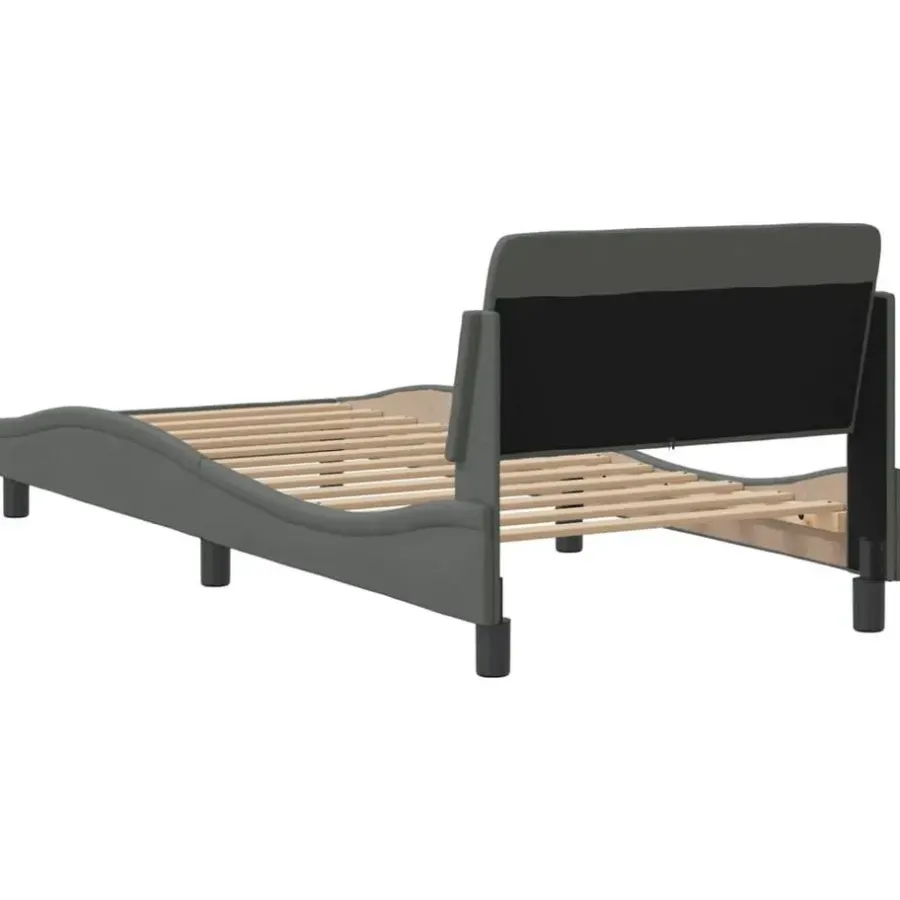 1-Persoons Bedden-vidaXL - Bed frame met hoofdbord - Donkergrijs - Stof - 80x200 cm