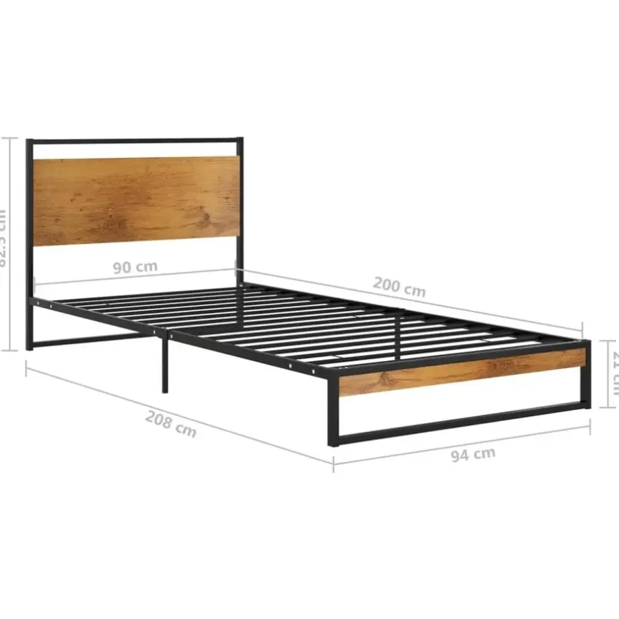 vidaXL - Bed frame met hoofdeinde - Metaal en MDF - 90x200 cm