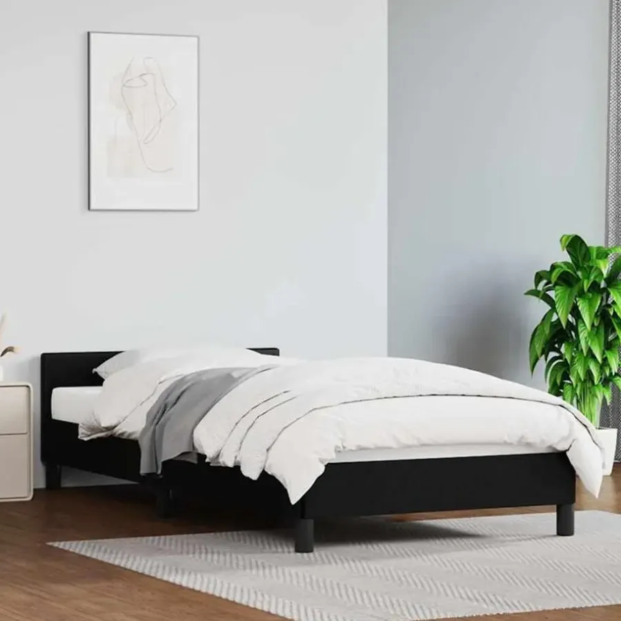 vidaXL - Bed frame met hoofdeinde zonder matras - zwart - Kunstleer - 90x200 cm