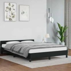 vidaXL - Bed frame met hoofdeinde - Zwart - Kunstleer - 140 x 200 cm