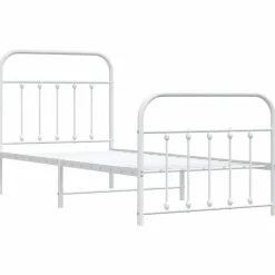 1-Persoons Bedden-vidaXL - Bed frame met hoofd- en voeteneinde - Wit - Metaal - 90x190 cm