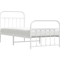 1-Persoons Bedden-vidaXL - Bed frame met hoofd- en voeteneinde - Wit - Metaal - 90x190 cm