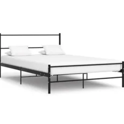 2-Persoons Bedden-vidaXL - Bed frame met hoofdeinde - Zonder matras - Zwart - Metaal - 140x200 cm