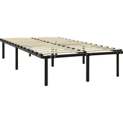 2-Persoons Bedden-vidaXL - Bed frame met hout lattenbodem - Zwart - metaal - 160x200 cm