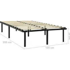 2-Persoons Bedden-vidaXL - Bed frame met hout lattenbodem - Zwart - metaal - 160x200 cm