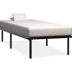 1-Persoons Bedden-vidaXL - Bed frame met hout lattenbodem - Zwart - Metaal - 90x200 cm