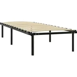 1-Persoons Bedden-vidaXL - Bed frame met hout lattenbodem - Zwart - Metaal - 90x200 cm