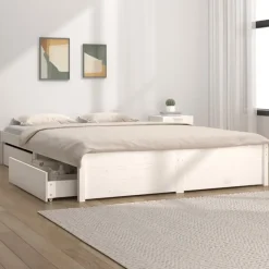 Twijfelaars-vidaXL - Bed frame met lades - Wit - Massief grenenhout - 140x200 cm