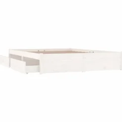 Twijfelaars-vidaXL - Bed frame met lades - Wit - Massief grenenhout - 140x200 cm
