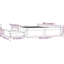 Twijfelaars-vidaXL - Bed frame met lades - Wit - Massief grenenhout - 140x200 cm