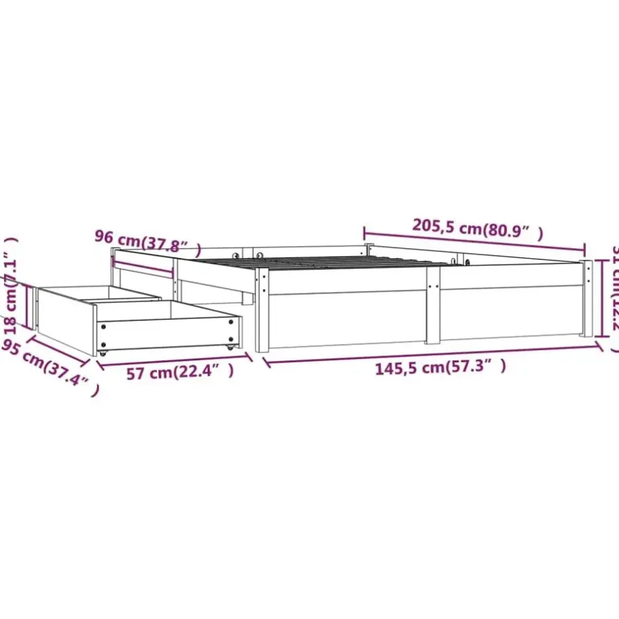 Twijfelaars-vidaXL - Bed frame met lades - Wit - Massief grenenhout - 140x200 cm