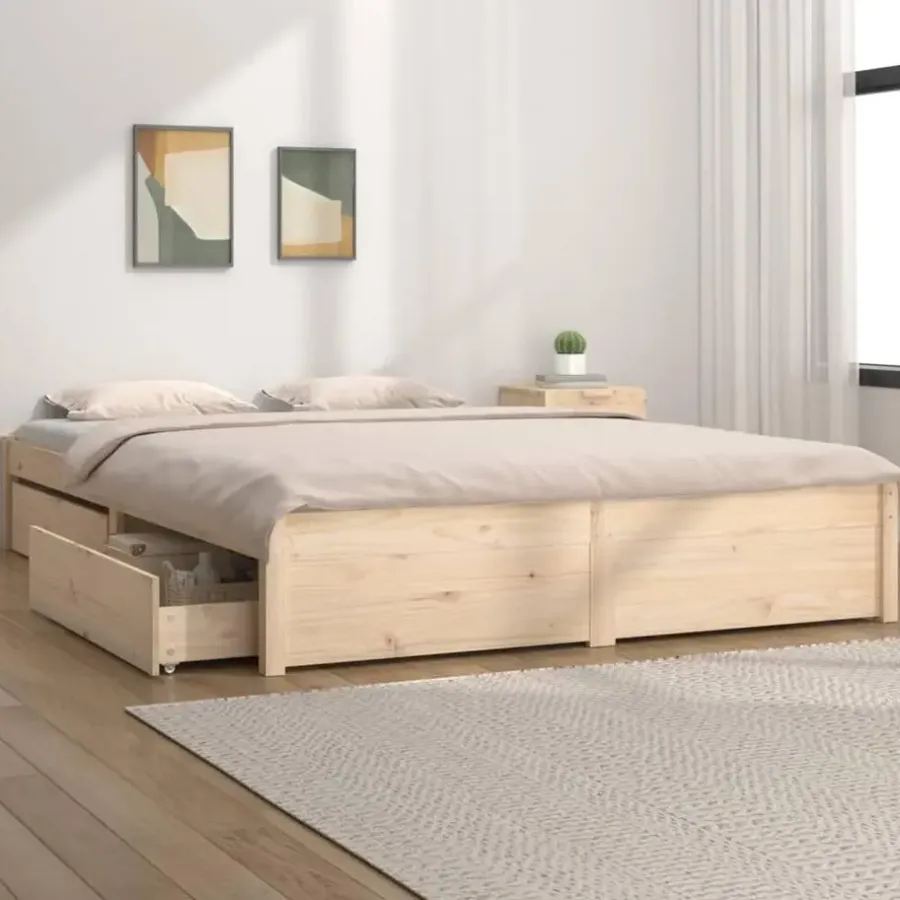 vidaXL - Bed frame met lades - Naturel - Massief grenenhout - 140x200 cm