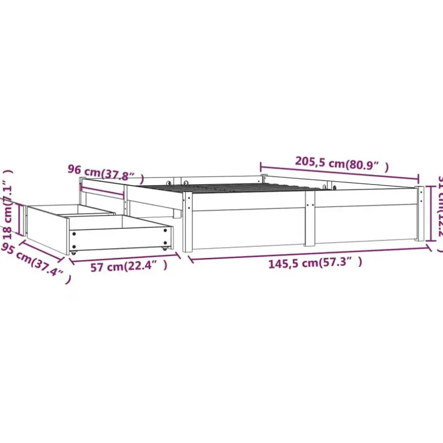 vidaXL - Bed frame met lades - Naturel - Massief grenenhout - 140x200 cm