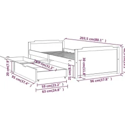 1-Persoons Bedden-vidaXL - Bed frame met lades - Wit - Massief grenenhout - 90x200 cm