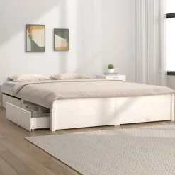 Twijfelaars-vidaXL - Bed frame met lades - wit - Massief grenenhout - 120x200 cm