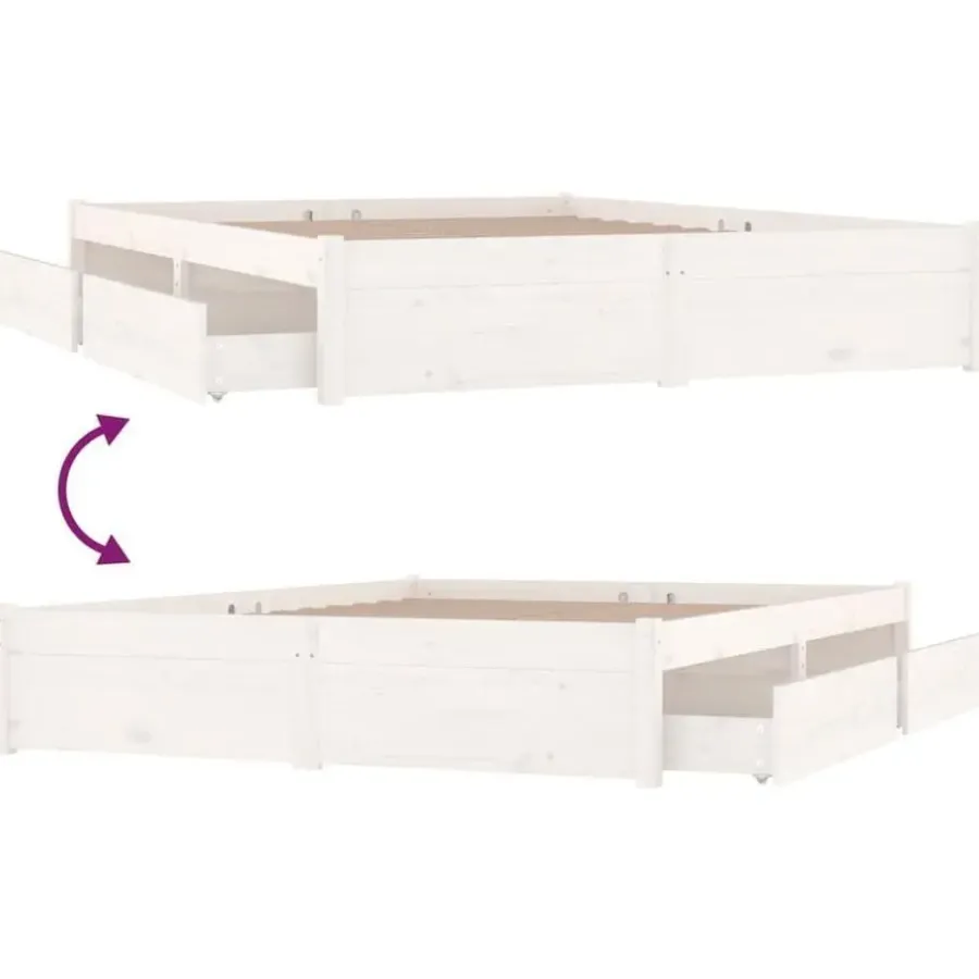 Twijfelaars-vidaXL - Bed frame met lades - wit - Massief grenenhout - 120x200 cm