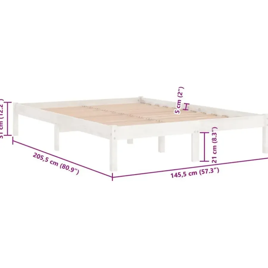 vidaXL - Bed frame met lattenbodem - Wit - Massief grenenhout - 140x200 cm
