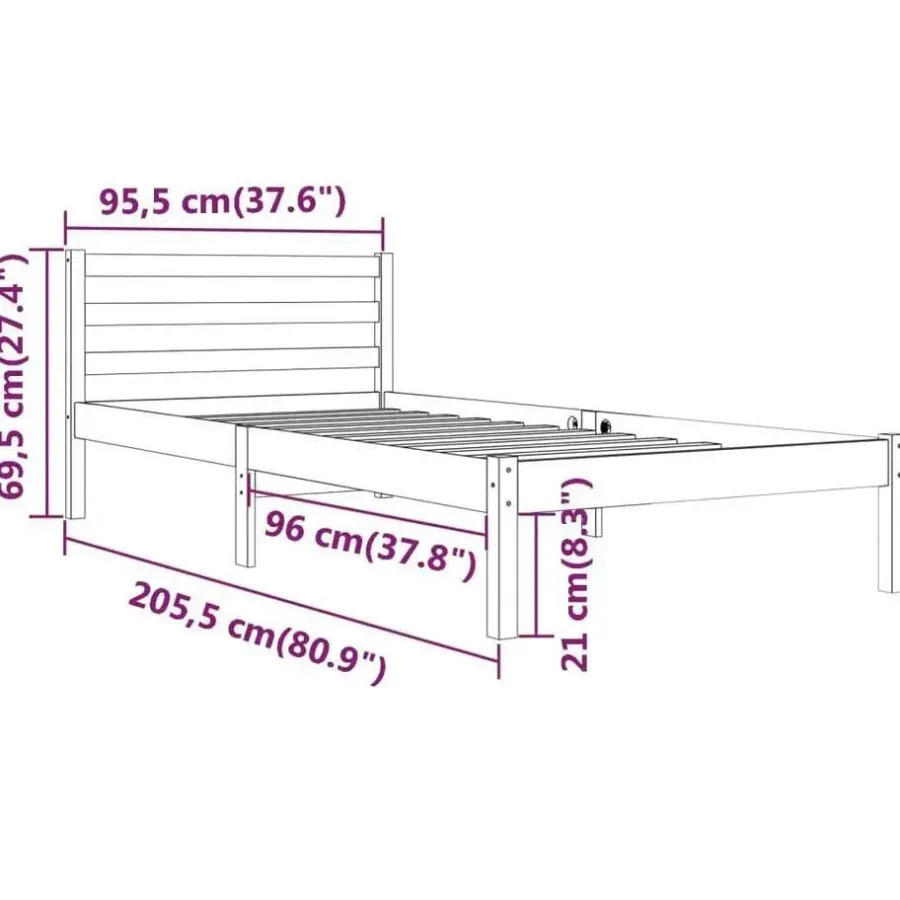 vidaXL - Bed frame met lattenbodem - Naturel - Massief grenenhout - 90x200 cm